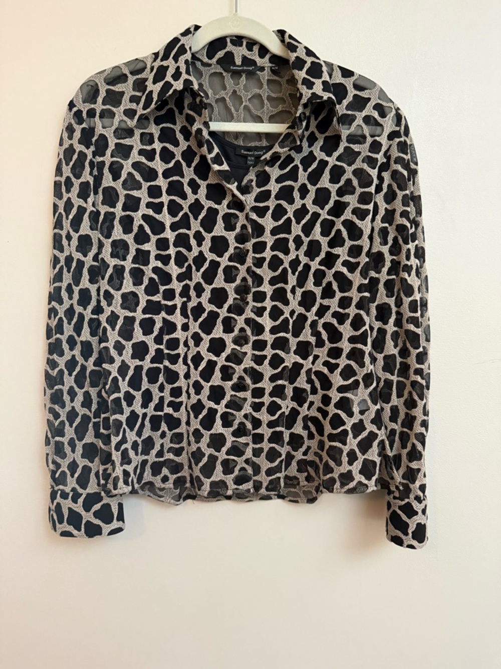 Sheer Animal Print Button-Up Shirt with undershirt